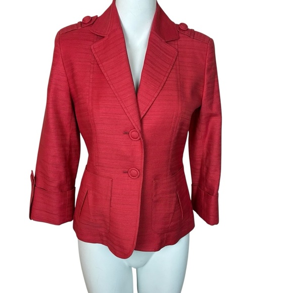Vtg Anne Klein NWOT- Coral Blazer Linen Blend, 3/4 Sleeve Lined Button- Sz 2 - Picture 1 of 11